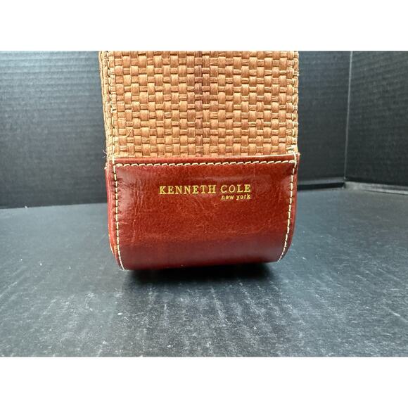 Kenneth Cole Leather and Straw Basket Top Handle Handbag Purse - Picture 2 of 16